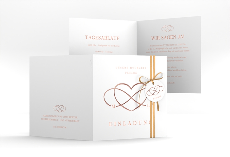 Hochzeitseinladung Infinity quadr. Klappkarte apricot rosegold