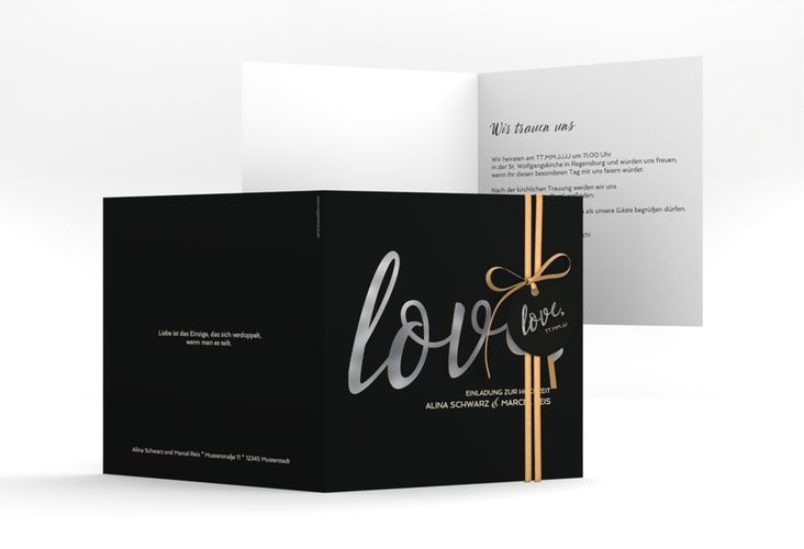 Hochzeitseinladung Glam quadr. Klappkarte schwarz silber