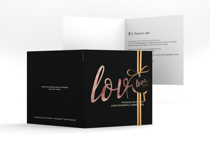 Hochzeitseinladung Glam quadr. Klappkarte schwarz rosegold