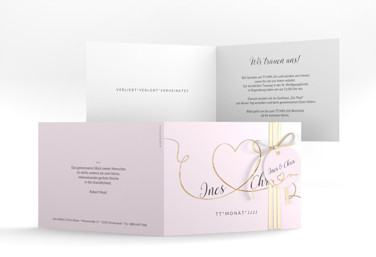 Hochzeitseinladung Dolce A6 Klappkarte quer rosa gold