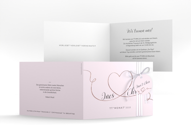 Hochzeitseinladung Dolce A6 Klappkarte quer rosa rosegold