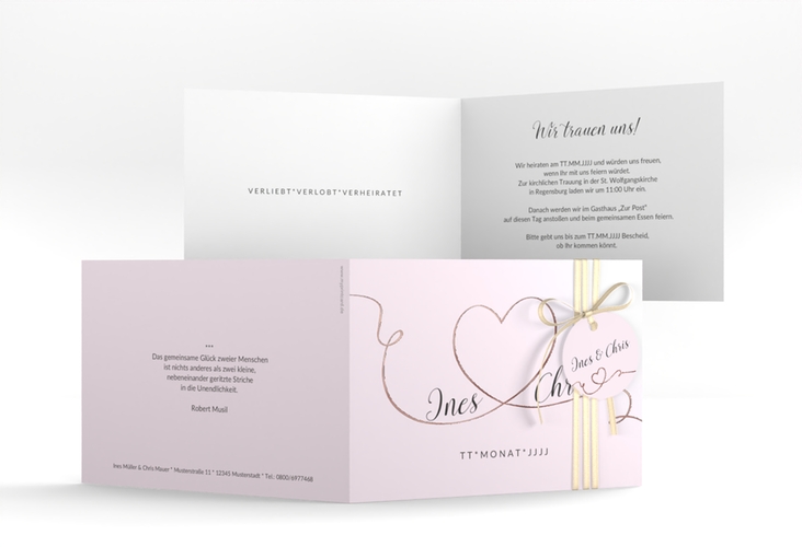 Hochzeitseinladung Dolce A6 Klappkarte quer rosa rosegold