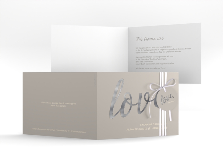 Hochzeitseinladung Glam A6 Klappkarte quer grau silber