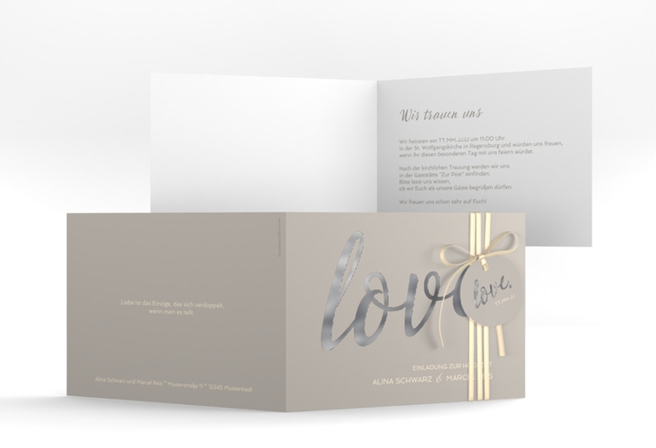 Hochzeitseinladung Glam A6 Klappkarte quer grau silber