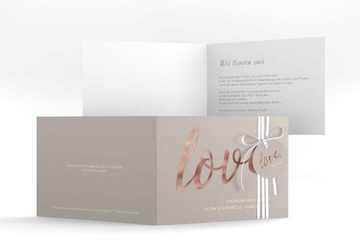 Hochzeitseinladung Glam A6 Klappkarte quer grau rosegold