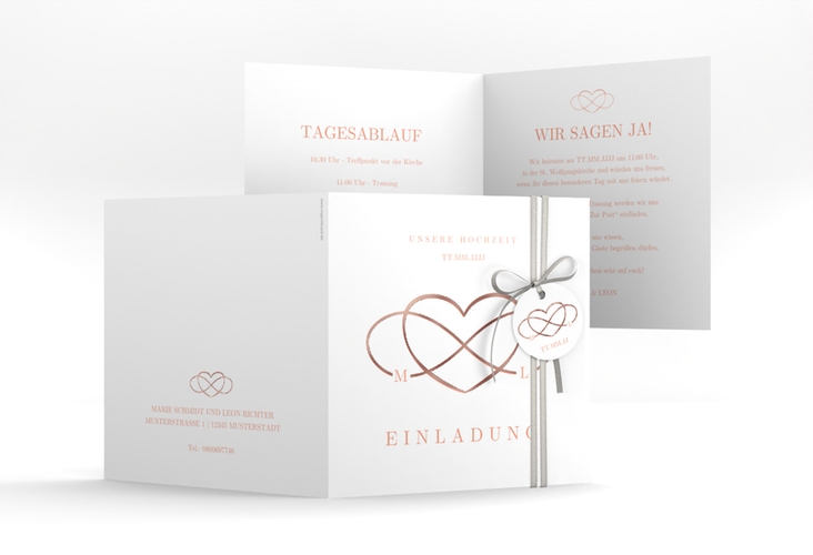 Hochzeitseinladung Infinity quadr. Klappkarte apricot rosegold