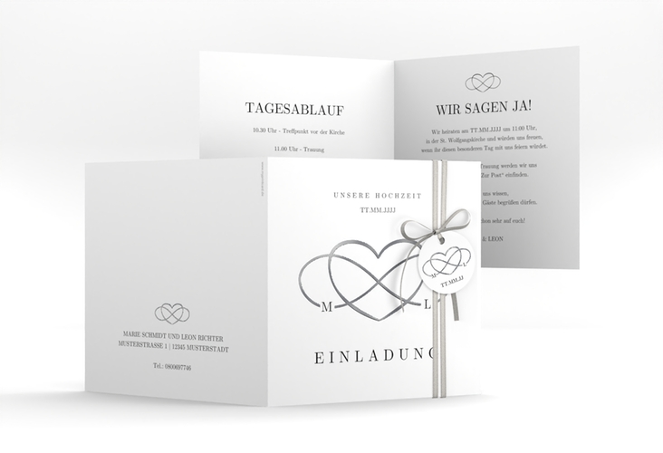 Hochzeitseinladung Infinity quadr. Klappkarte schwarz silber