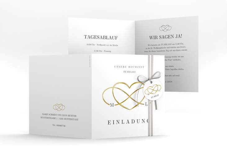 Hochzeitseinladung Infinity quadr. Klappkarte schwarz gold