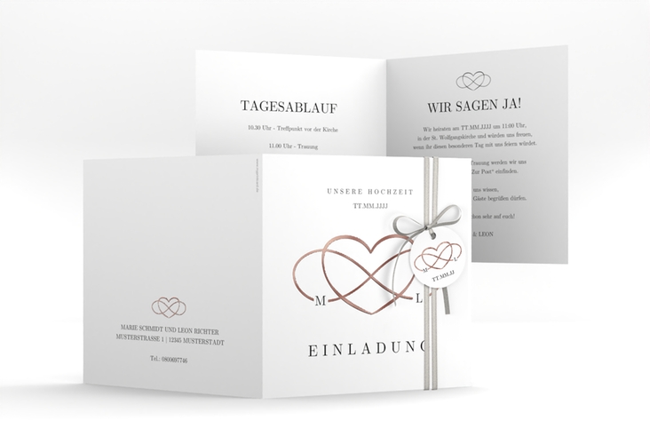 Hochzeitseinladung Infinity quadr. Klappkarte schwarz rosegold