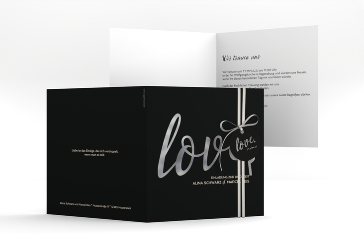 Hochzeitseinladung Glam quadr. Klappkarte schwarz silber