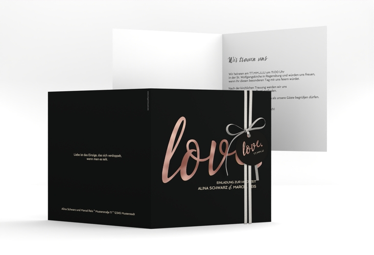 Hochzeitseinladung Glam quadr. Klappkarte schwarz rosegold