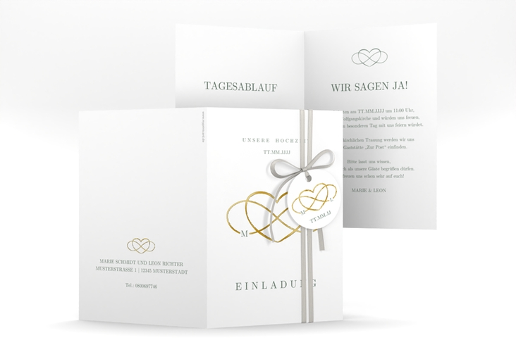 Einladungskarte Hochzeit Infinity A6 Klappkarte hoch gruen gold