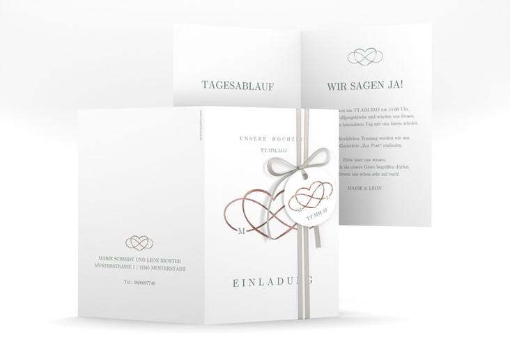 Einladungskarte Hochzeit Infinity A6 Klappkarte hoch gruen rosegold