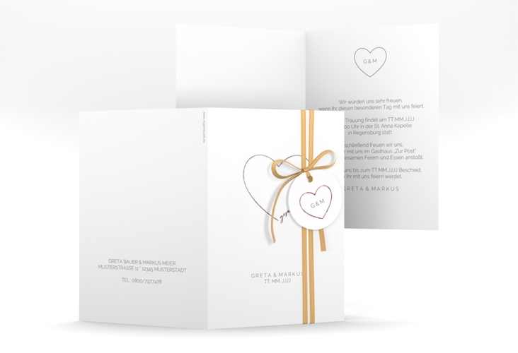 Einladungskarte Hochzeit Lebenstraum A6 Klappkarte hoch weiss rosegold