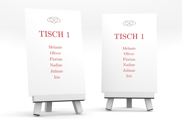 Tischaufsteller Hochzeit Infinity Tischaufsteller rot silber