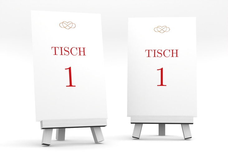 Tischnummer Hochzeit Infinity Tischaufsteller rot gold