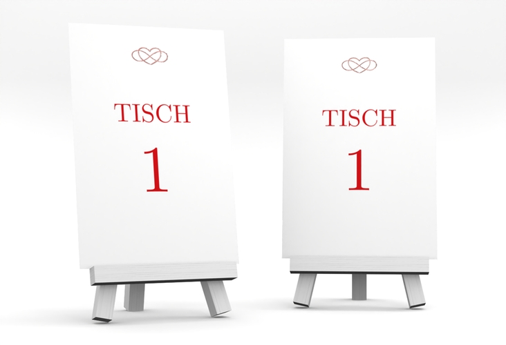 Tischnummer Hochzeit Infinity Tischaufsteller rot rosegold