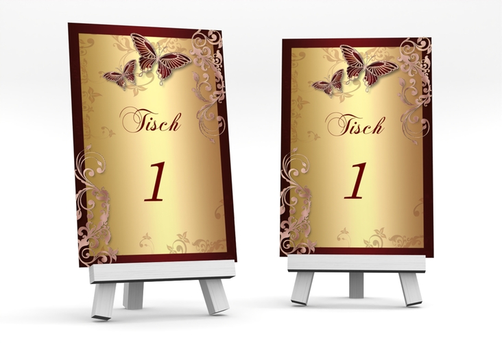 Tischnummer Hochzeit Toulouse Tischaufsteller rot rosegold