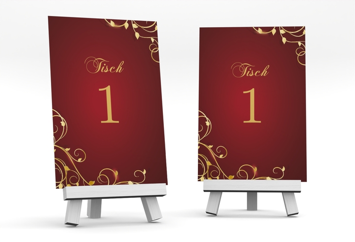 Tischnummer Hochzeit Eternity Tischaufsteller rot gold