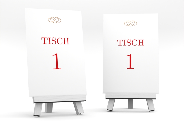 Tischnummer Hochzeit Infinity Tischaufsteller rot gold