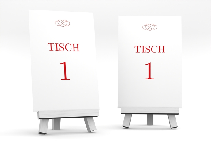 Tischnummer Hochzeit Infinity Tischaufsteller rot rosegold