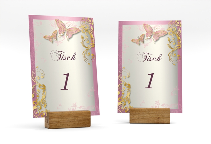 Tischnummer Hochzeit Toulouse Tischaufsteller rosa gold