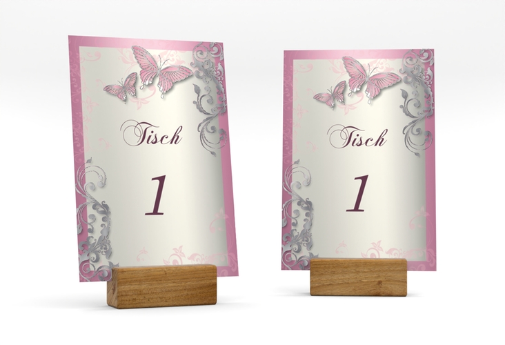 Tischnummer Hochzeit Toulouse Tischaufsteller rosa silber