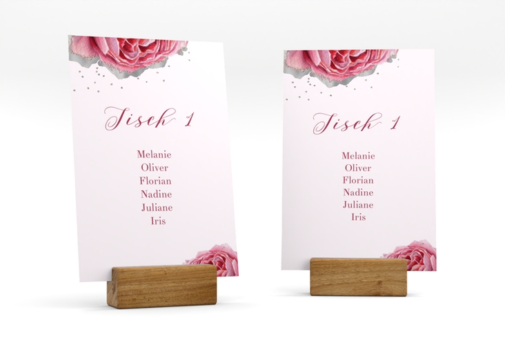 Tischaufsteller Hochzeit Cherie Tischaufsteller rosa silber