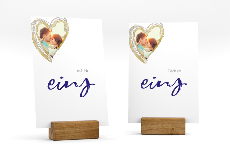 Tischnummer Hochzeit Liebe Tischaufsteller blau gold