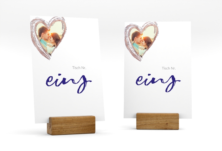 Tischnummer Hochzeit Liebe Tischaufsteller blau rosegold