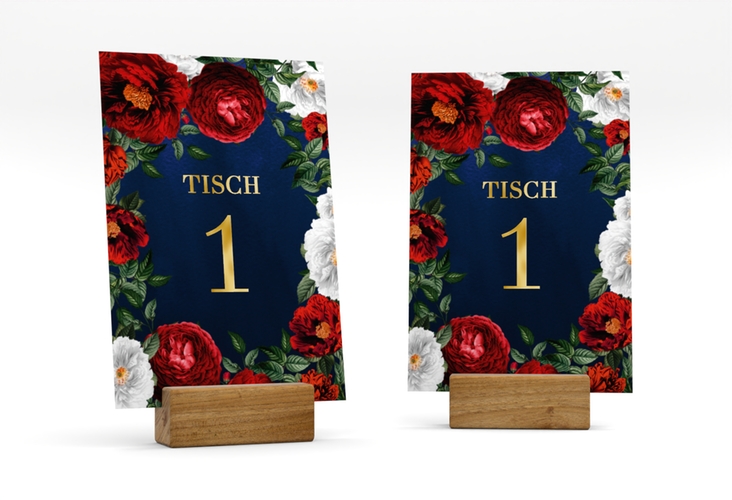 Tischnummer Hochzeit Florista Tischaufsteller blau gold