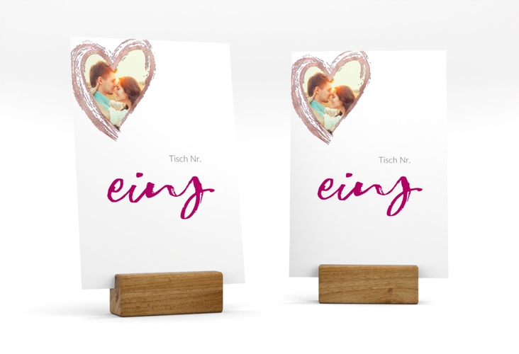 Tischnummer Hochzeit Liebe Tischaufsteller pink rosegold
