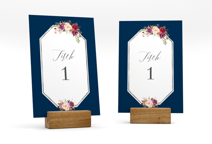 Tischnummer Hochzeit Prachtvoll Tischaufsteller blau silber