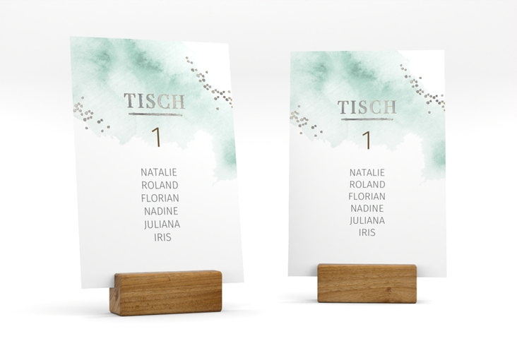 Tischaufsteller Hochzeit Pastell Tischaufsteller mint silber