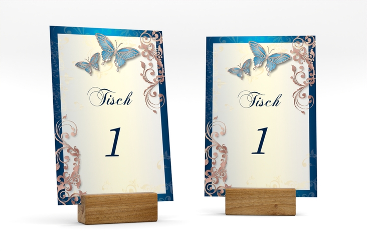 Tischnummer Hochzeit Toulouse Tischaufsteller blau rosegold