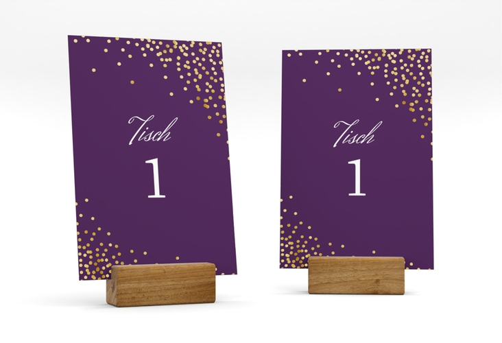 Tischnummer Hochzeit Glitter Tischaufsteller lila gold