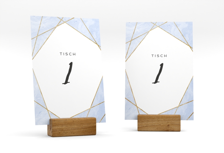 Tischnummer Hochzeit Asymmetry Tischaufsteller blau gold