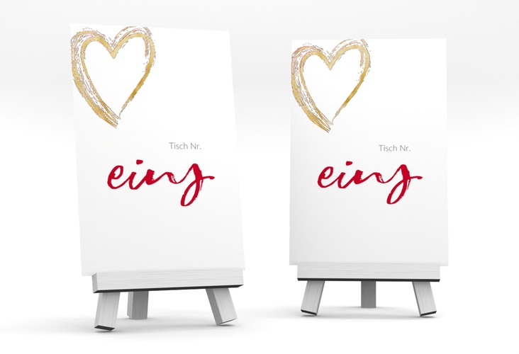 Tischnummer Hochzeit Liebe Tischaufsteller rot gold