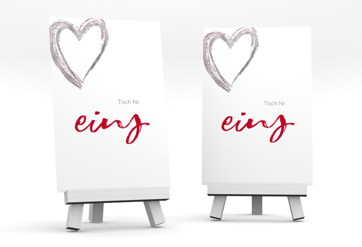 Tischnummer Hochzeit Liebe Tischaufsteller rot silber
