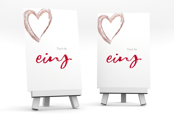 Tischnummer Hochzeit Liebe Tischaufsteller rot rosegold