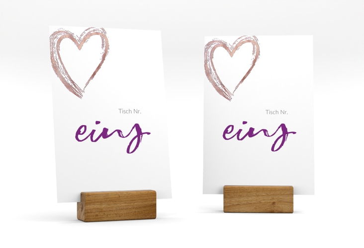 Tischnummer Hochzeit Liebe Tischaufsteller lila rosegold