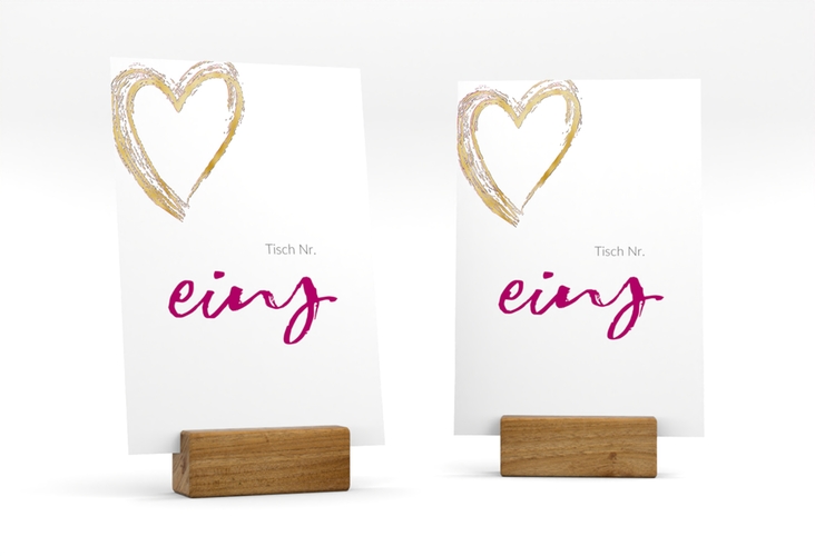 Tischnummer Hochzeit Liebe Tischaufsteller pink gold