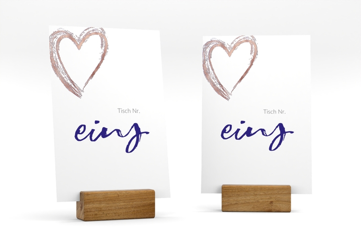 Tischnummer Hochzeit Liebe Tischaufsteller blau rosegold