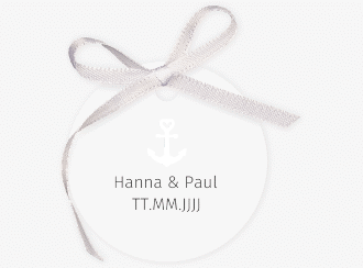 Klick: Details zu Geschenkanhänger Hochzeit "Ankerliebe" anzeigen Geschenkanhänger Hochzeit Ankerliebe Geschenkanhänger, rund weiss im minimalistischen maritimen Design mit Anker