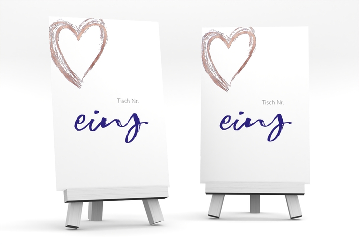 Tischnummer Hochzeit Liebe Tischaufsteller blau rosegold