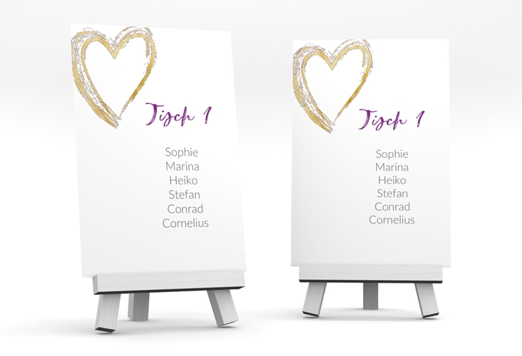 Tischaufsteller Hochzeit Liebe Tischaufsteller lila gold