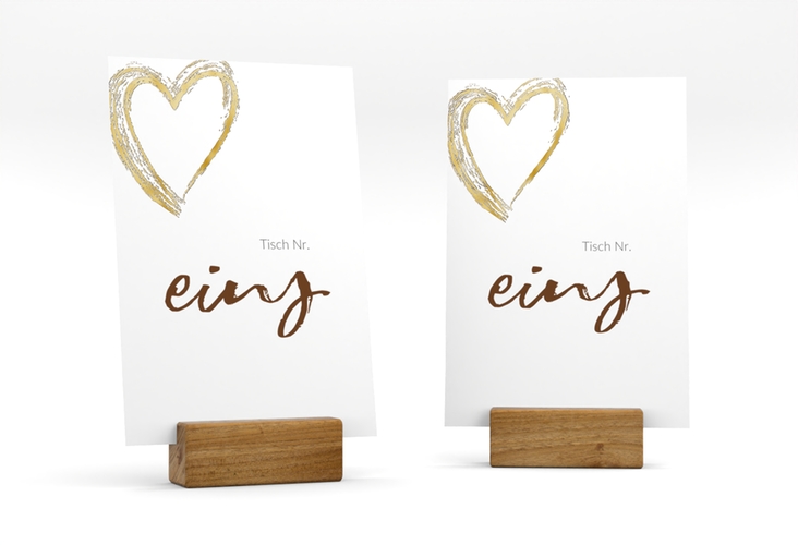 Tischnummer Hochzeit Liebe Tischaufsteller braun gold