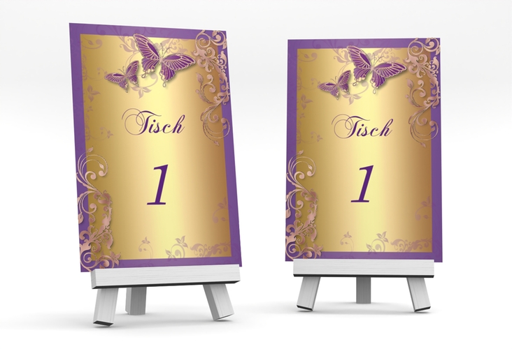 Tischnummer Hochzeit Toulouse Tischaufsteller lila rosegold