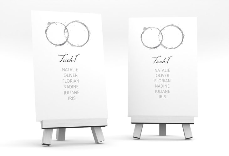 Tischaufsteller Hochzeit Trauringe Tischaufsteller grau silber minimalistisch gestaltet mit zwei Eheringen
