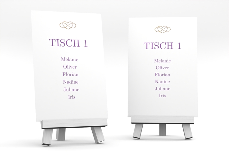 Tischaufsteller Hochzeit Infinity Tischaufsteller lila gold
